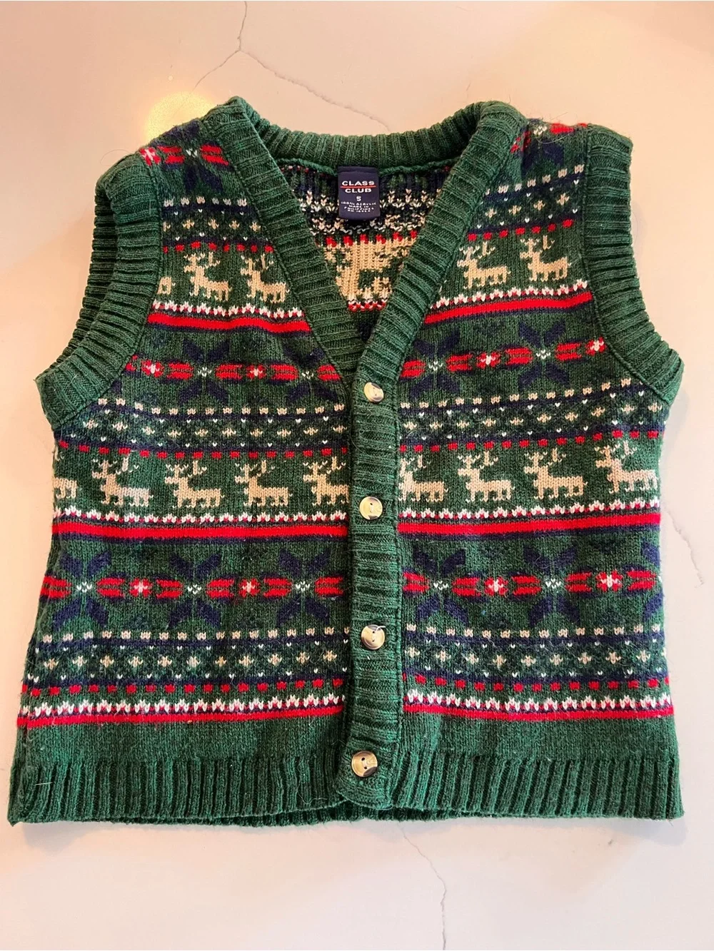 Class Club Green Fair Isle Reindeer Knit Vest - Kids
